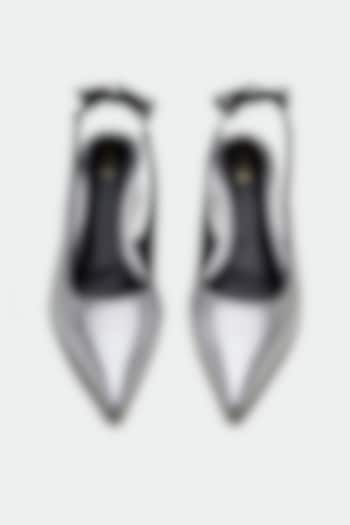 Silver Genuine Leather Slingback Heels by Oroh at Pernia's Pop Up Shop