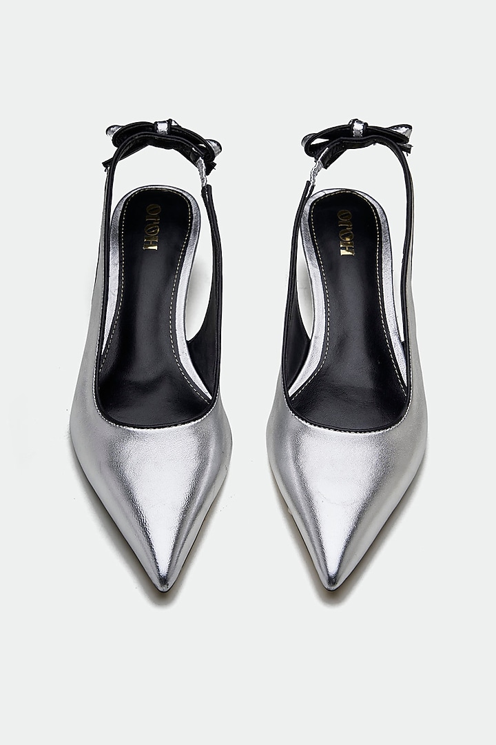 Silver Genuine Leather Slingback Heels by Oroh at Pernia's Pop Up Shop