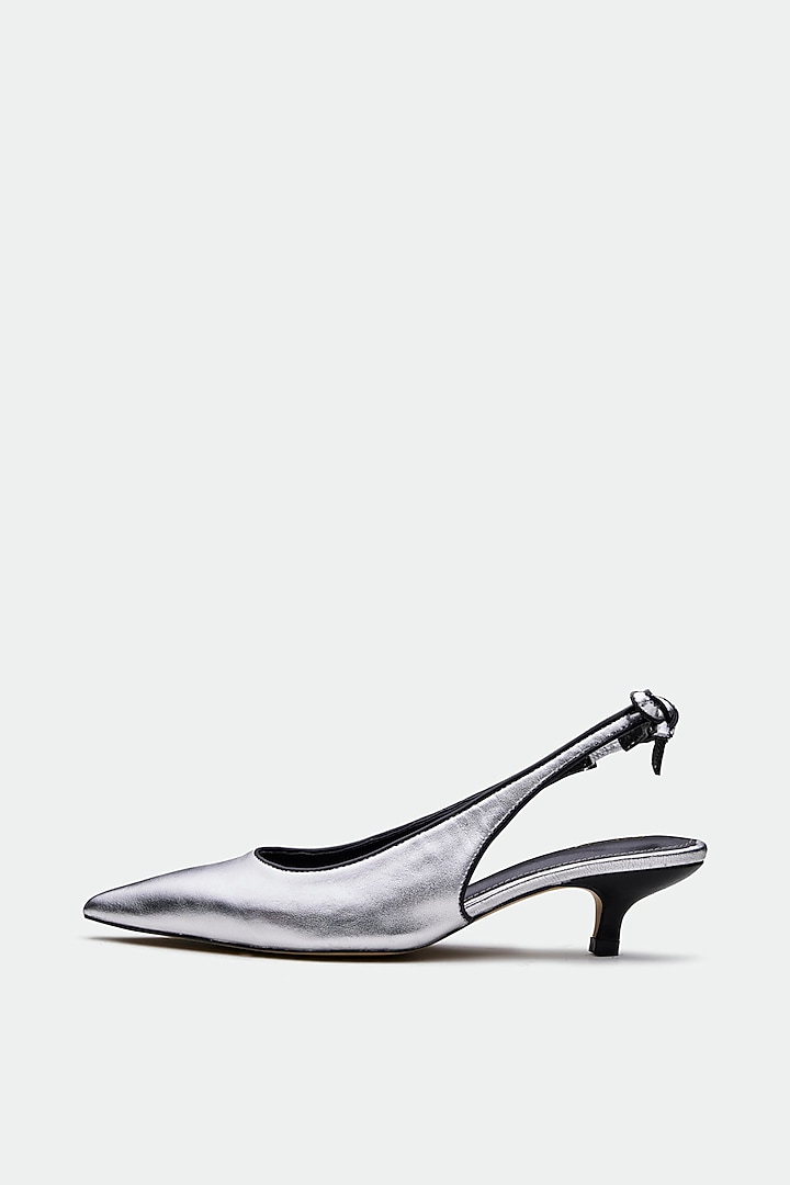 Silver Genuine Leather Slingback Heels by Oroh at Pernia's Pop Up Shop