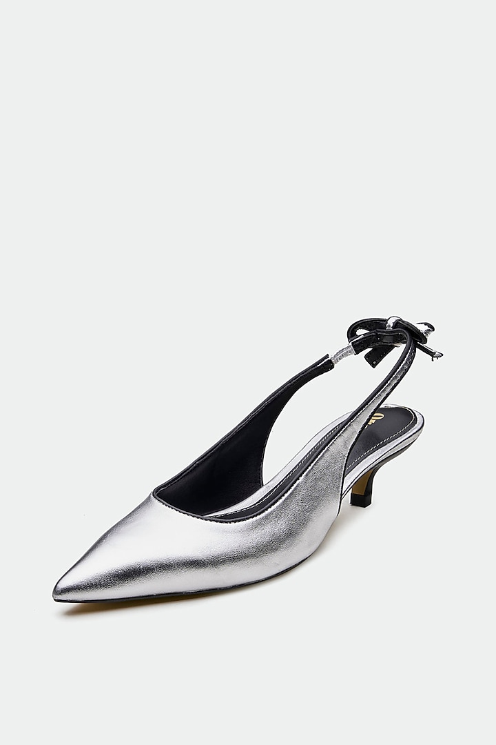 Silver Genuine Leather Slingback Heels by Oroh at Pernia's Pop Up Shop