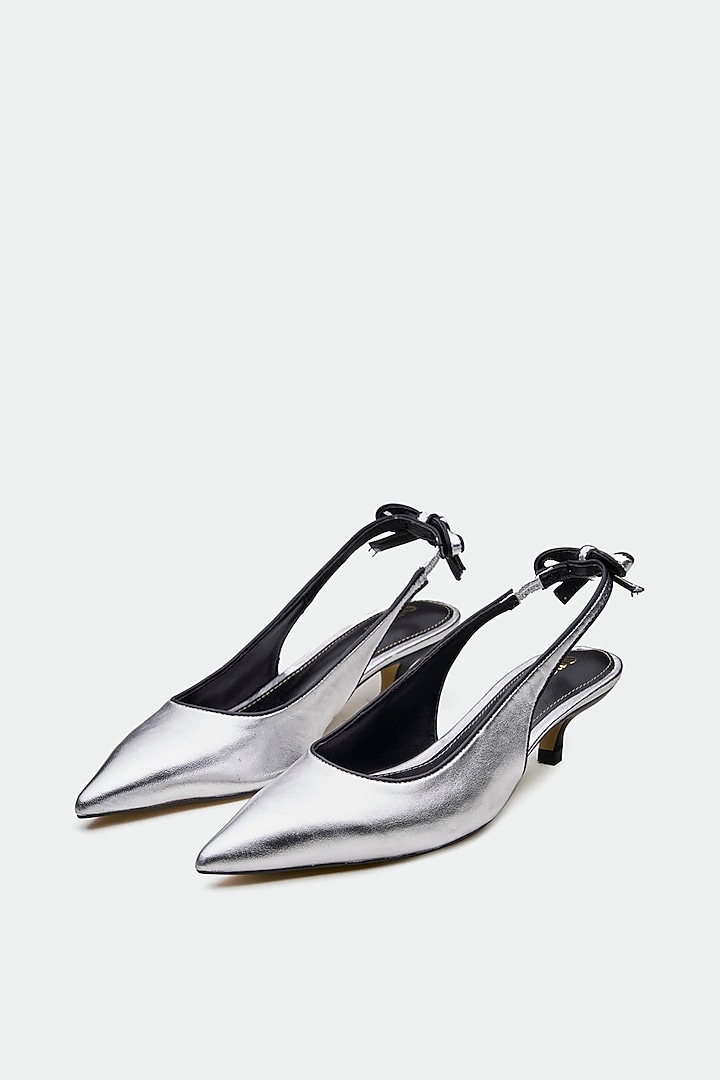 Silver Genuine Leather Slingback Heels by Oroh at Pernia's Pop Up Shop