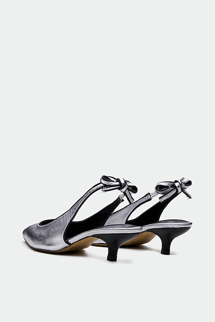 Silver Genuine Leather Slingback Heels by Oroh at Pernia's Pop Up Shop