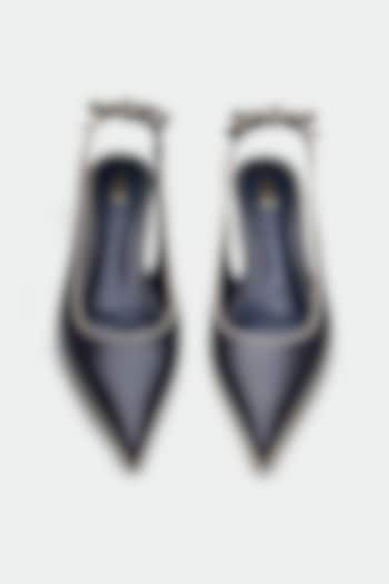 Navy Blue Genuine Leather Slingback Heels by Oroh at Pernia's Pop Up Shop