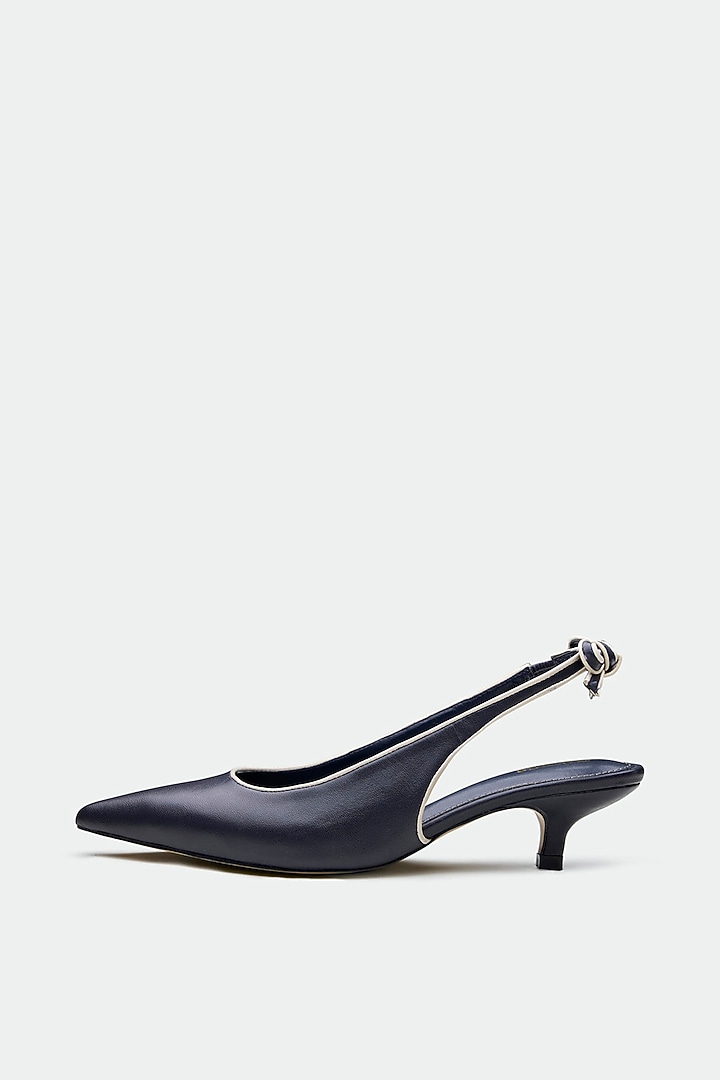 Navy Blue Genuine Leather Slingback Heels by Oroh at Pernia's Pop Up Shop