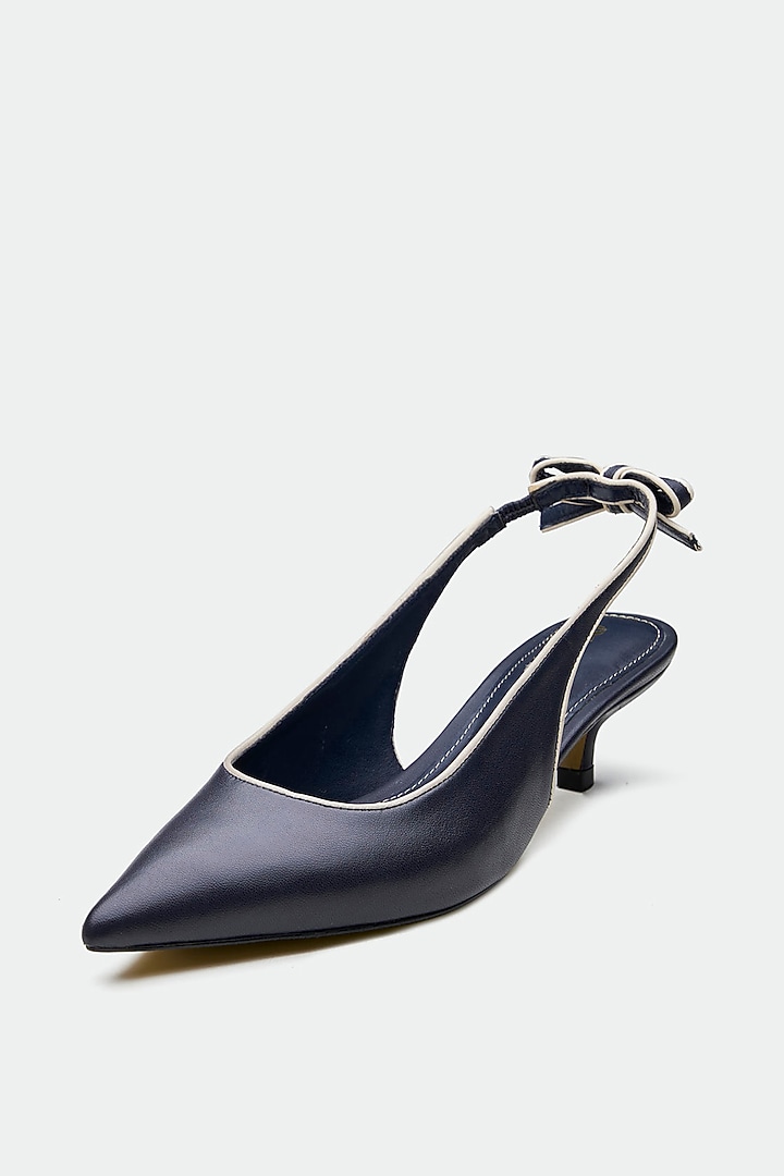 Navy Blue Genuine Leather Slingback Heels by Oroh at Pernia's Pop Up Shop