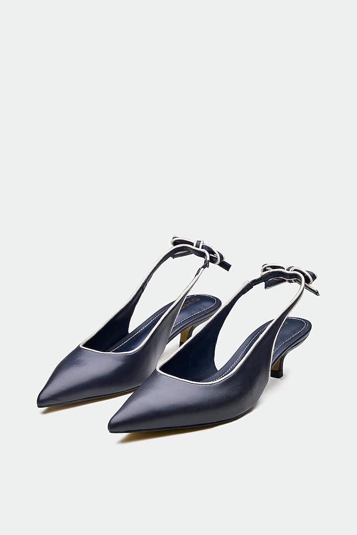 Navy Blue Genuine Leather Slingback Heels by Oroh at Pernia's Pop Up Shop