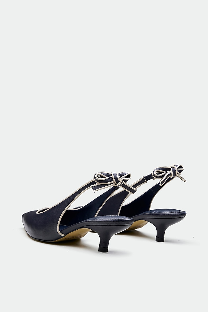 Navy Blue Genuine Leather Slingback Heels by Oroh at Pernia's Pop Up Shop