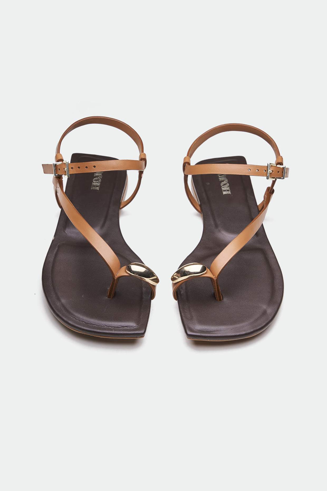 Tan Genuine Leather Toe-Loop Flats by Oroh at Pernia's Pop Up Shop