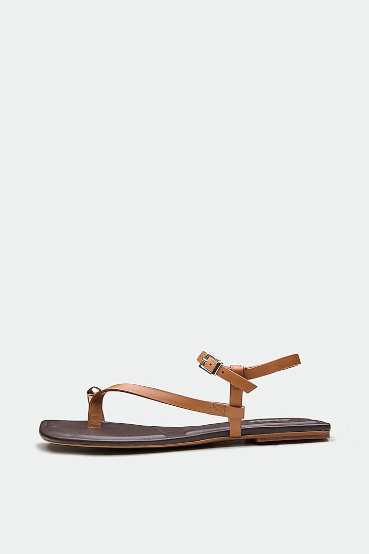 Tan Genuine Leather Toe-Loop Flats by Oroh at Pernia's Pop Up Shop
