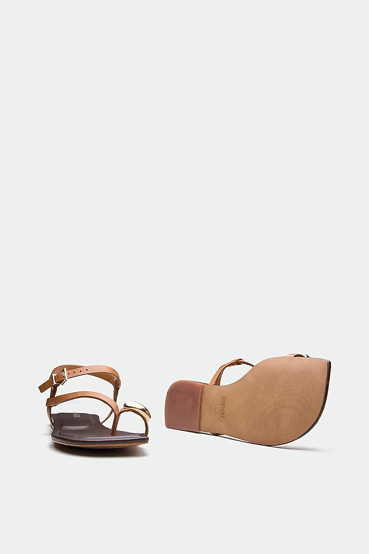 Tan Genuine Leather Toe-Loop Flats by Oroh at Pernia's Pop Up Shop