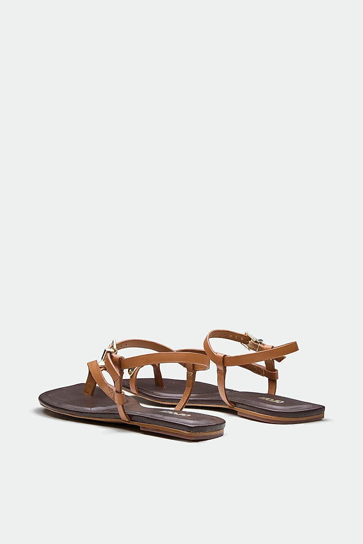 Tan Genuine Leather Toe-Loop Flats by Oroh at Pernia's Pop Up Shop