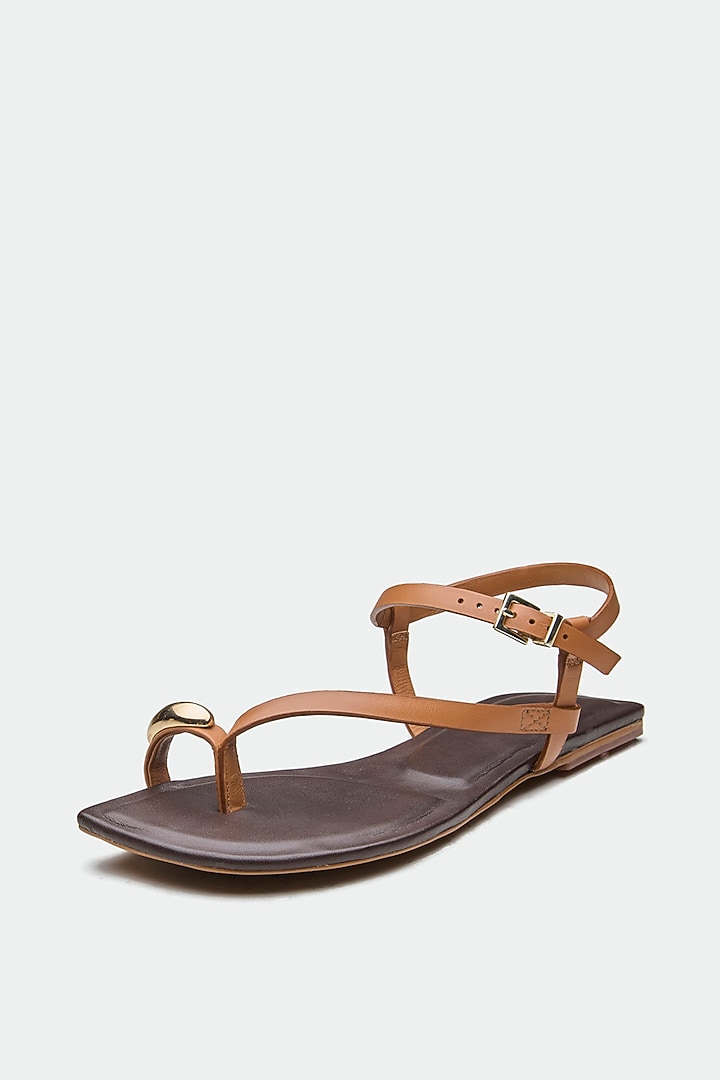 Tan Genuine Leather Toe-Loop Flats by Oroh at Pernia's Pop Up Shop