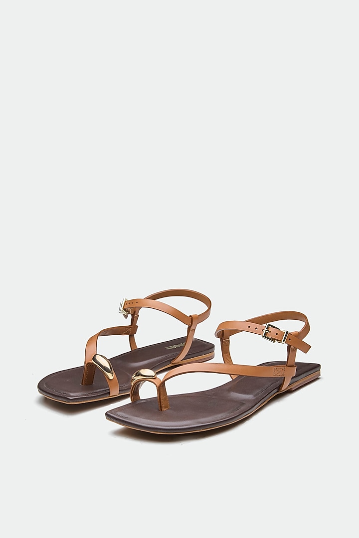 Tan Genuine Leather Toe-Loop Flats by Oroh at Pernia's Pop Up Shop