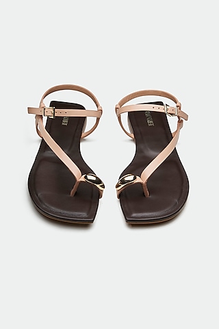 Pink Genuine Leather Toe-Loop Flats by Oroh