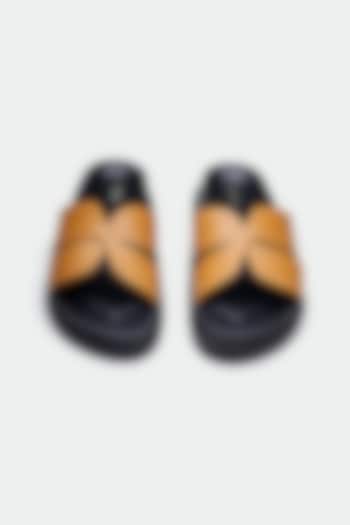 Tan Genuine Leather Embellished Flats by Oroh at Pernia's Pop Up Shop