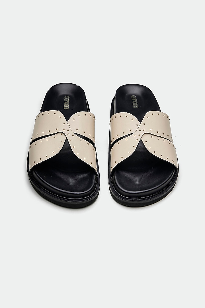 Nude Genuine Leather Embellished Flats by Oroh at Pernia's Pop Up Shop