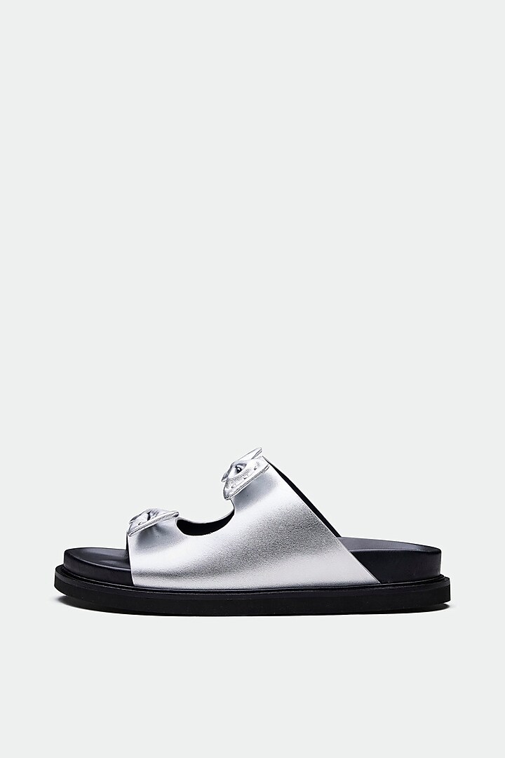 Silver Genuine Leather Flats by Oroh at Pernia's Pop Up Shop