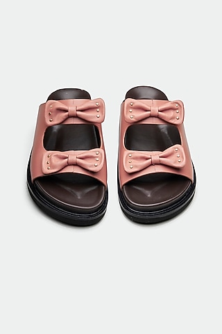 Pink Genuine Leather Flats by Oroh