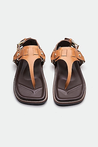 Tan Genuine Leather Flats by Oroh