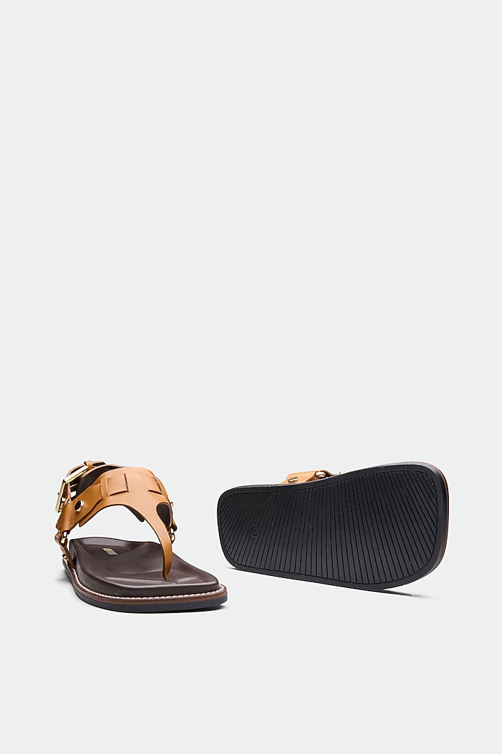 Tan Genuine Leather Flats by Oroh at Pernia's Pop Up Shop