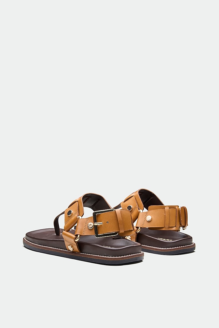 Tan Genuine Leather Flats by Oroh at Pernia's Pop Up Shop