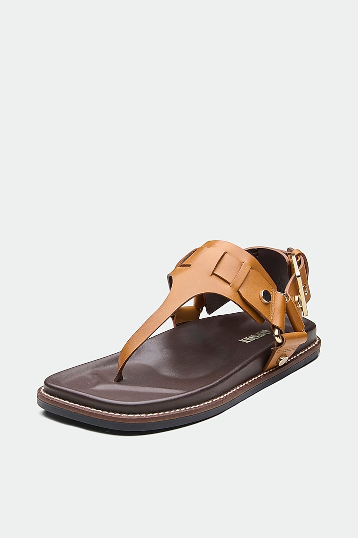 Tan Genuine Leather Flats by Oroh at Pernia's Pop Up Shop