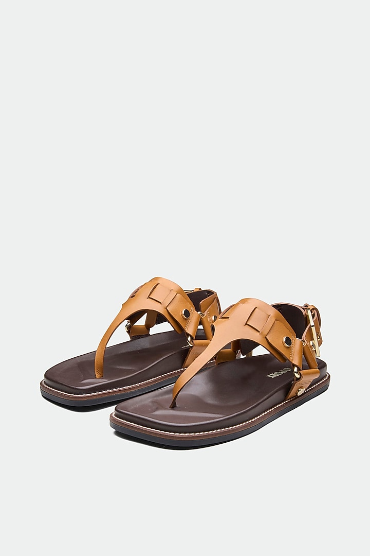 Tan Genuine Leather Flats by Oroh at Pernia's Pop Up Shop