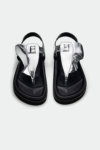 Silver Genuine Leather Flats by Oroh