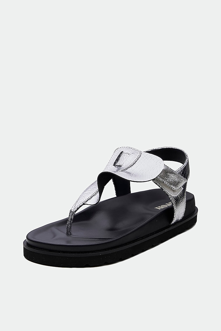 Silver Genuine Leather Flats by Oroh at Pernia's Pop Up Shop