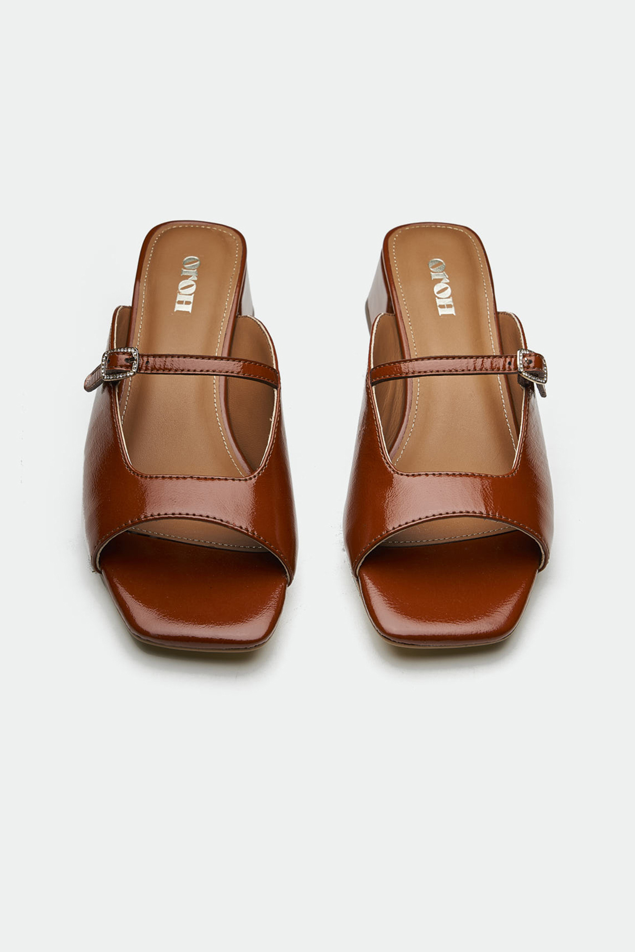 Tan Genuine Leather Square-Toe Block Heels by Oroh at Pernia's Pop Up Shop
