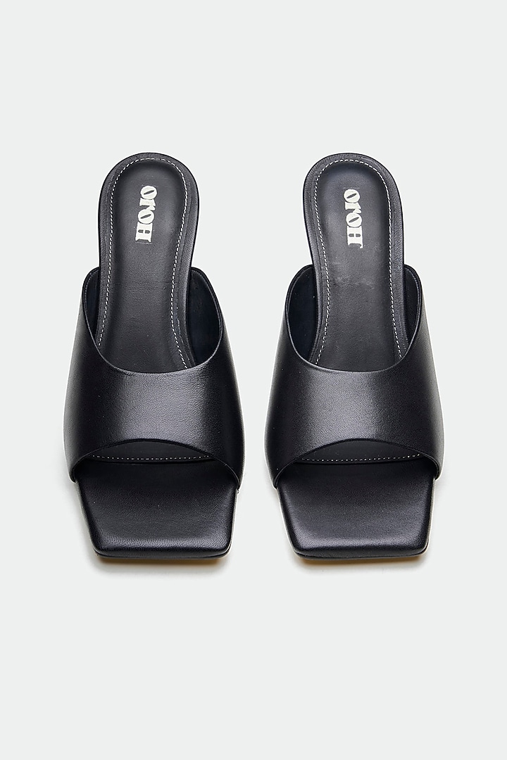 Black Genuine Leather Square-Toe Stiletto Heels by Oroh at Pernia's Pop Up Shop