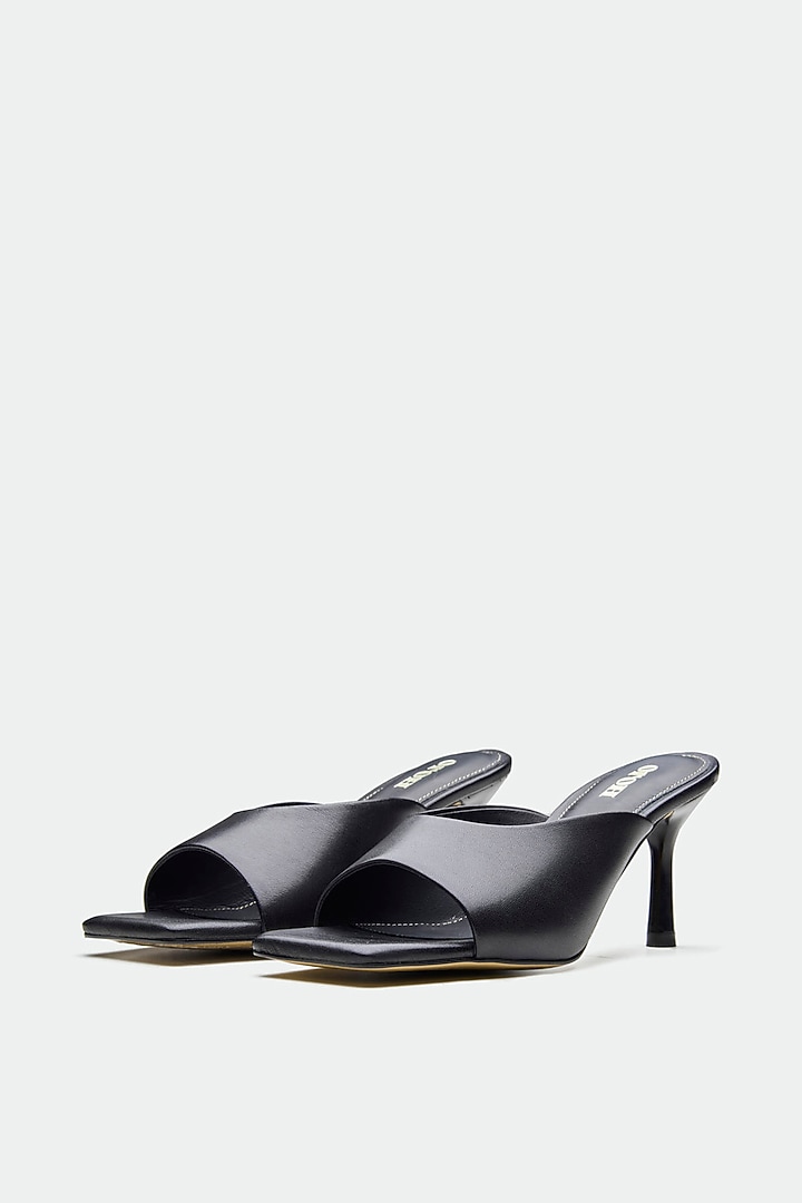 Black Genuine Leather Square-Toe Stiletto Heels by Oroh at Pernia's Pop Up Shop