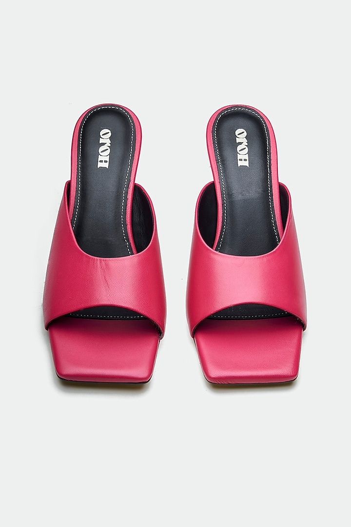 Pink Genuine Leather Square-Toe Stiletto Heels by Oroh at Pernia's Pop Up Shop