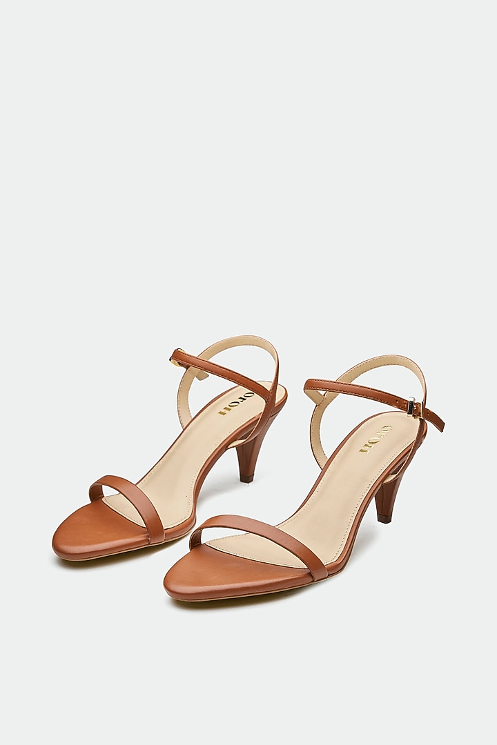 Tan Genuine Leather Kitten Heels by Oroh at Pernia's Pop Up Shop