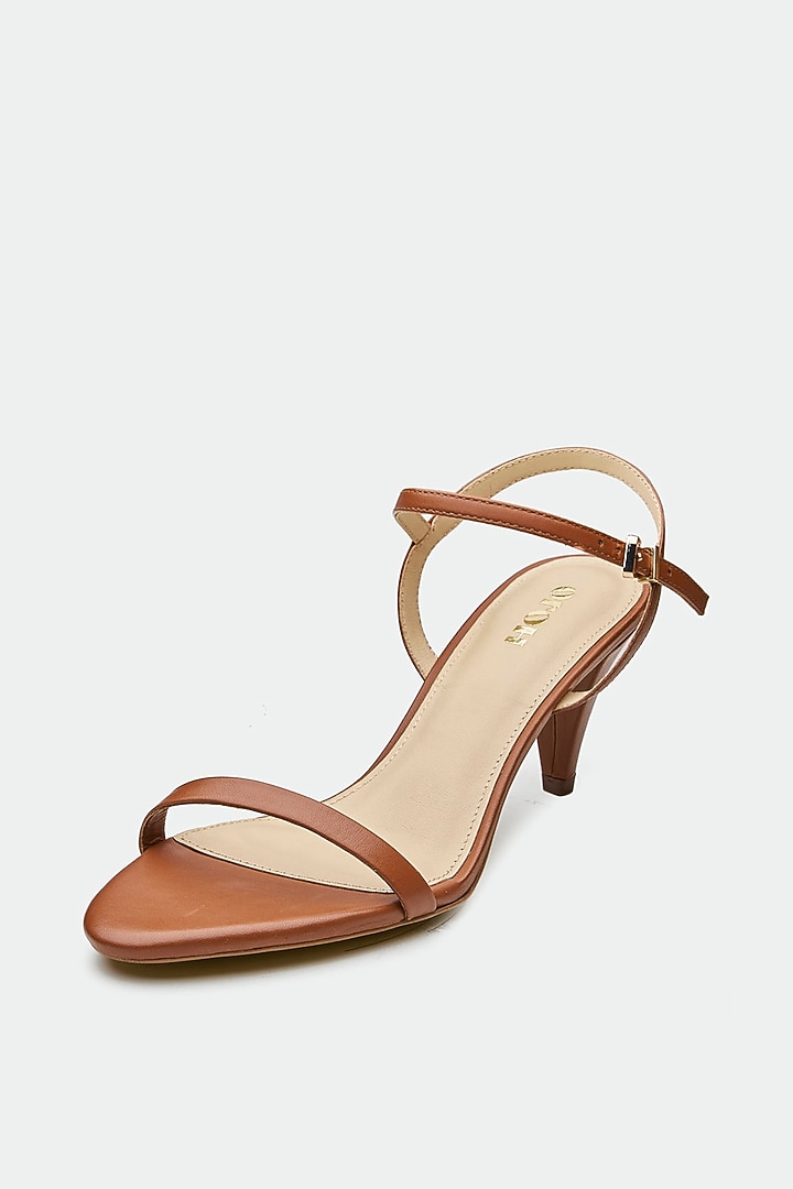 Tan Genuine Leather Kitten Heels by Oroh at Pernia's Pop Up Shop