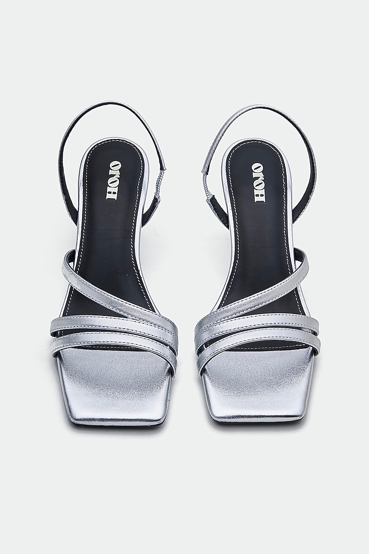 Silver Genuine Leather Square-Toe Stiletto Heels by Oroh at Pernia's Pop Up Shop