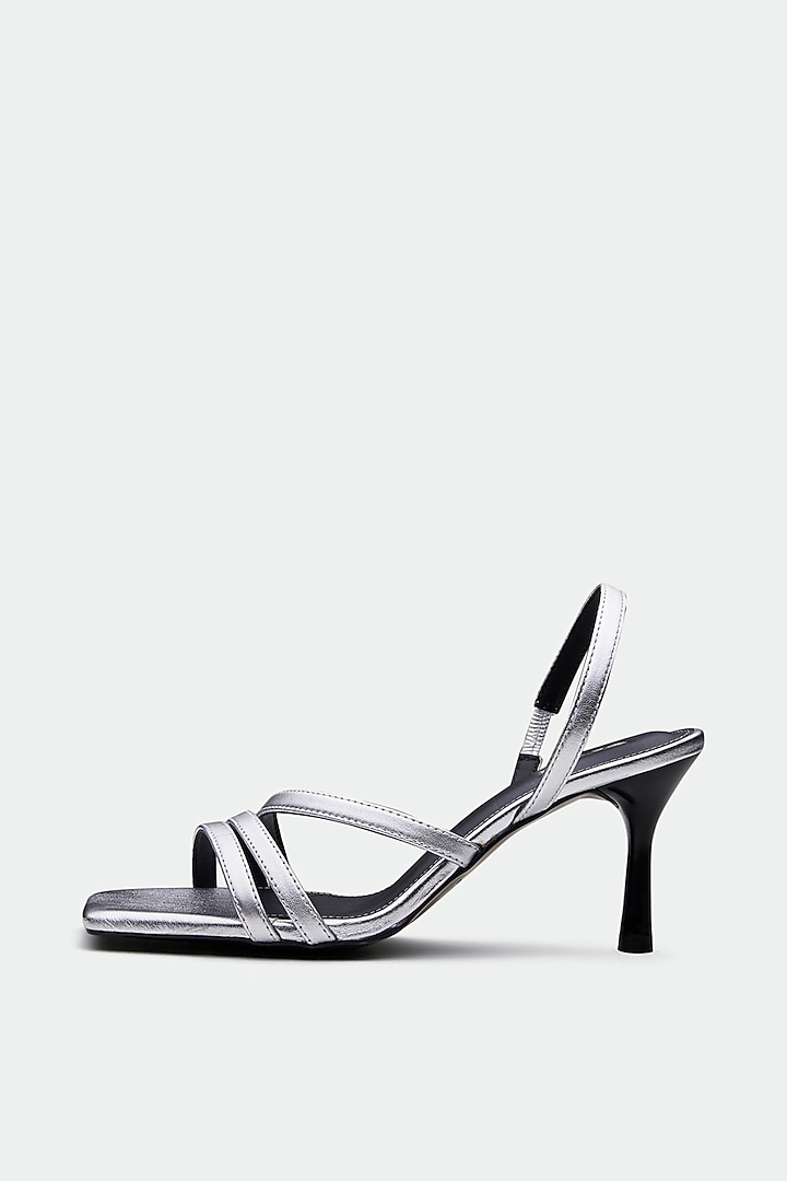 Silver Genuine Leather Square-Toe Stiletto Heels by Oroh at Pernia's Pop Up Shop