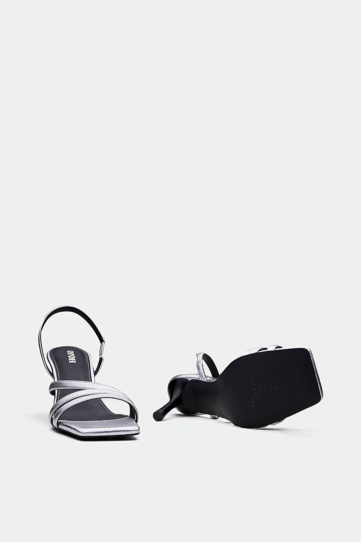 Silver Genuine Leather Square-Toe Stiletto Heels by Oroh at Pernia's Pop Up Shop
