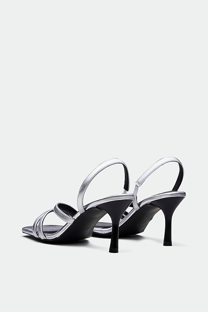 Silver Genuine Leather Square-Toe Stiletto Heels by Oroh at Pernia's Pop Up Shop