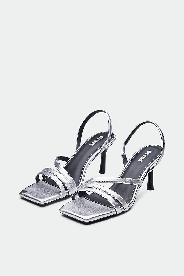 Silver Genuine Leather Square-Toe Stiletto Heels by Oroh at Pernia's Pop Up Shop