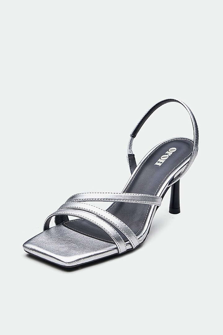 Silver Genuine Leather Square-Toe Stiletto Heels by Oroh at Pernia's Pop Up Shop