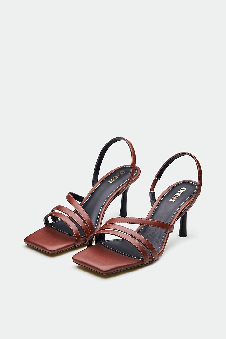 Brown Genuine Leather Square-Toe Stiletto Heels by Oroh at Pernia's Pop Up Shop