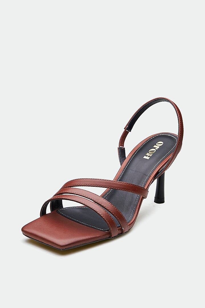 Brown Genuine Leather Square-Toe Stiletto Heels by Oroh at Pernia's Pop Up Shop