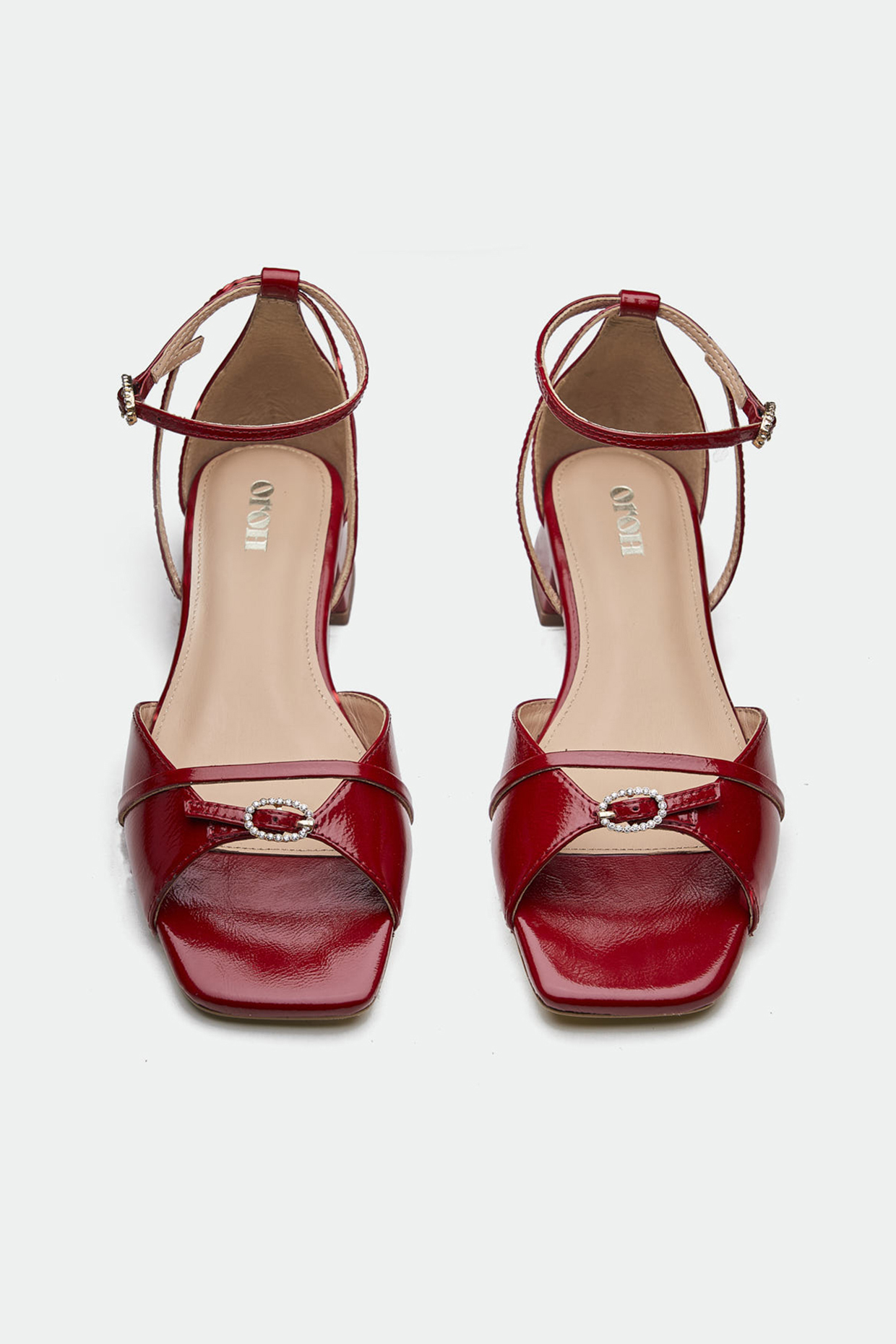 Red Genuine Leather Square Open-Toe Heels by Oroh at Pernia's Pop Up Shop