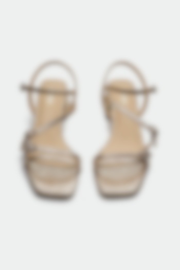 Gold Genuine Leather Open-Toe Block Heels by Oroh at Pernia's Pop Up Shop