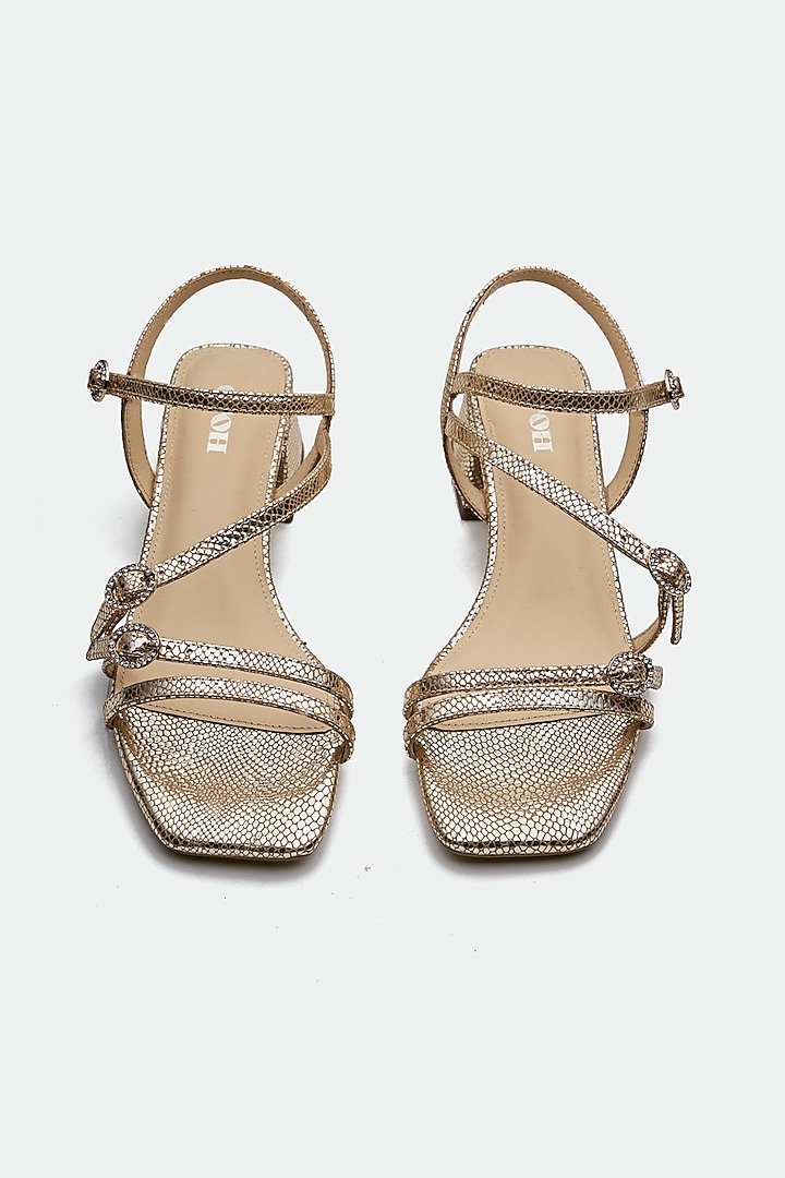 Gold Genuine Leather Open-Toe Block Heels by Oroh at Pernia's Pop Up Shop