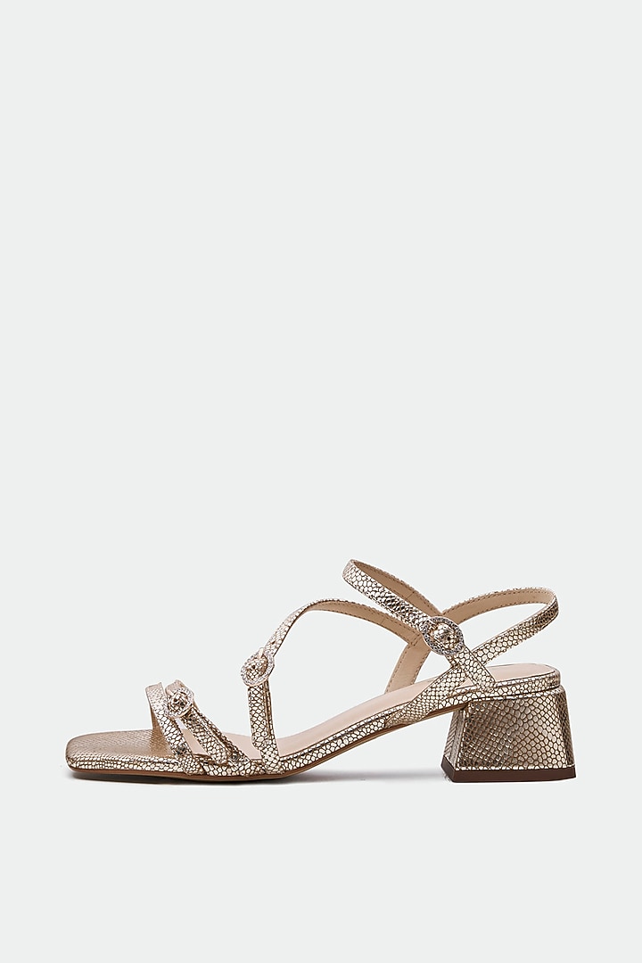 Gold Genuine Leather Open-Toe Block Heels by Oroh at Pernia's Pop Up Shop
