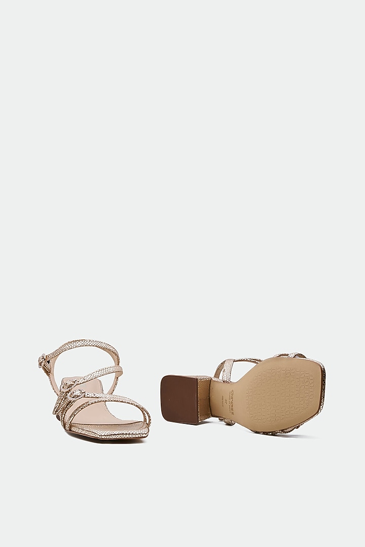 Gold Genuine Leather Open-Toe Block Heels by Oroh at Pernia's Pop Up Shop