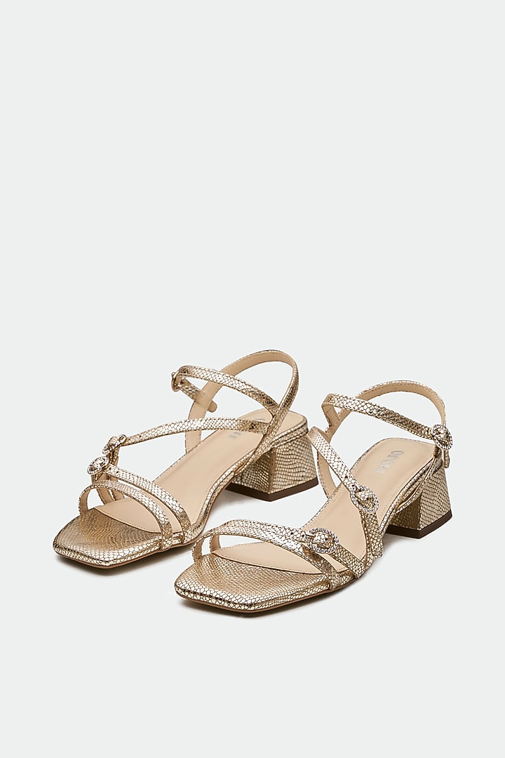 Gold Genuine Leather Open-Toe Block Heels by Oroh at Pernia's Pop Up Shop