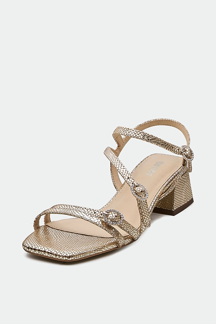 Gold Genuine Leather Open-Toe Block Heels by Oroh at Pernia's Pop Up Shop